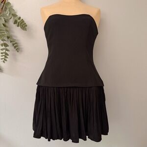 Y2k Mini Dress Gothcore Whimsigoth Hoco Strapless Peplum Hem Black Formal XS